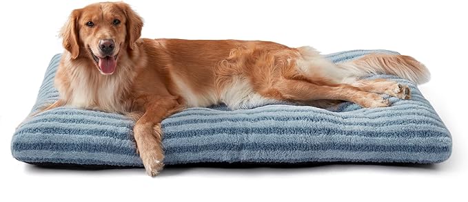 FURTIME Washable XL Dog Bed for Extra Large Dogs, Deluxe Dog Crate Beds Comfy Fluffy Kennel Pad Anti-Slip Pet Sleeping Mat, Machine Washable Dogs Pillow, 40"x27"x3.5", Blue