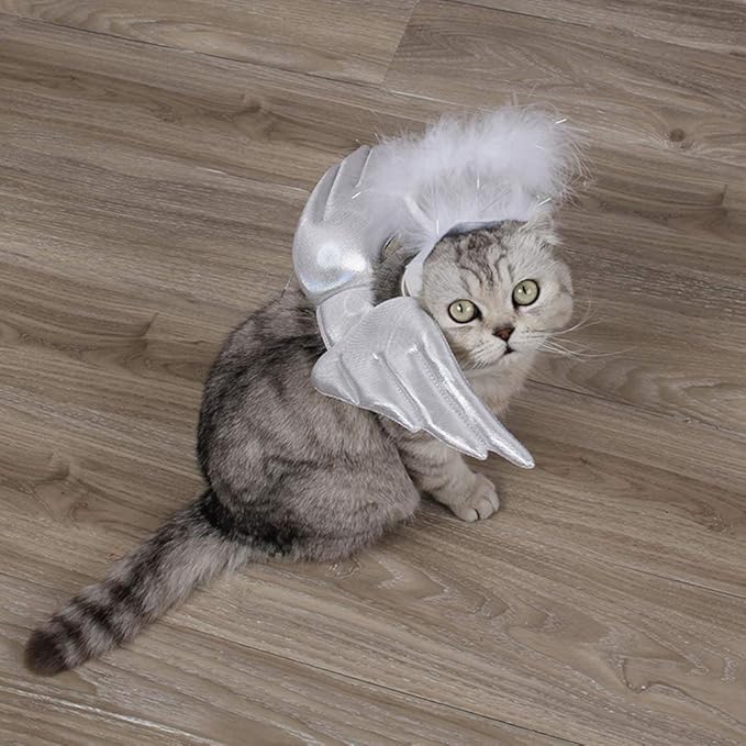 POPETPOP Pet Dog Cat Halloween Costume Angel Wings Shape Clothing - Creative Pet Cat Makeover Clothes for Halloween Festival Party Special Events - Pet Clothes Supplies - Size S (White)