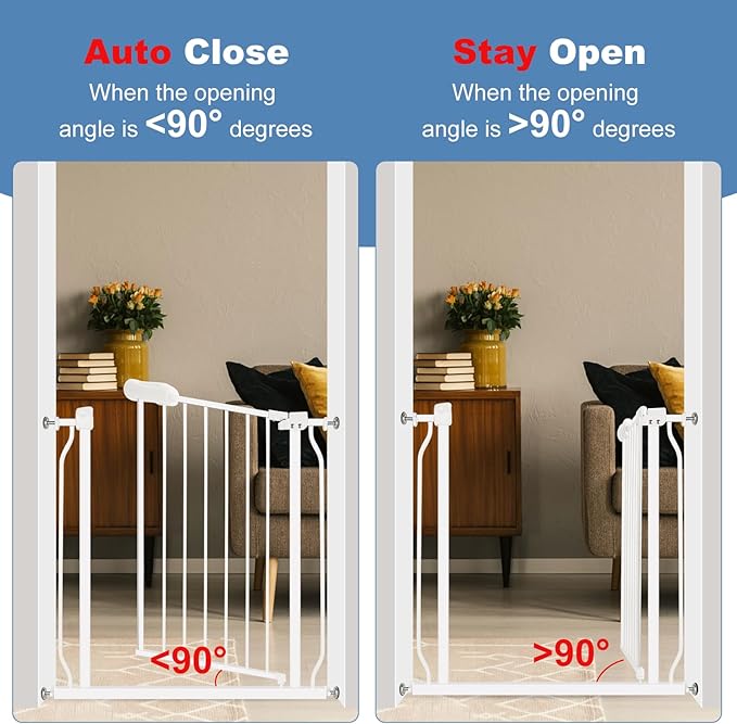 Extra Wide Baby Gate 57.5-62.2 Pressure Mounted,Child Dog Pet Safety Gates with Walk Through Door for Doorways Stairs No Drilling in Door,White