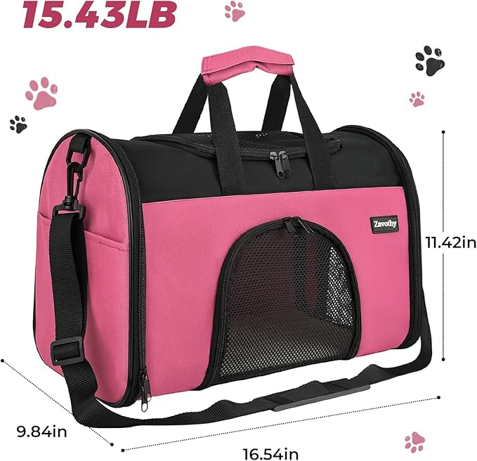 Zavothy Collapsible TSA Approved Pet Carrier for Cats & Dogs (Up to 15 Lbs, 16.54"x11.42"x9.84") – Soft-Sided Airline Travel Carrier, Pink