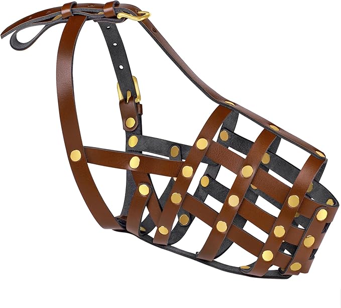 OOPSDOGGY German Shepherd Dog Muzzle for Large Dogs - Leather Breathable Secure Basket Muzzle for Large Breeds Prevents Biting No Chewing Adjustable (Brown, Size 8 - German Shepherd)