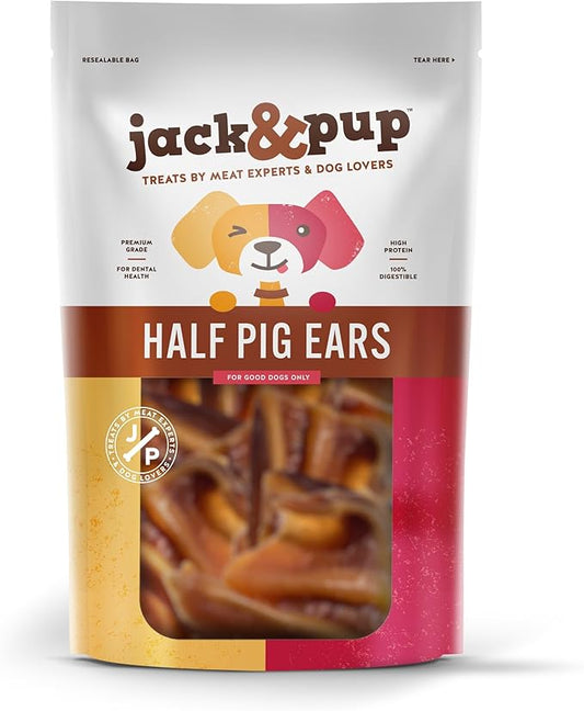 Jack&Pup Natural Half Pig Ears for Dogs Large, Pigs Ears for Dogs - Premium Dog Ear Treat - Dog Chew Treats for Large and Small Breeds (18 Pack)
