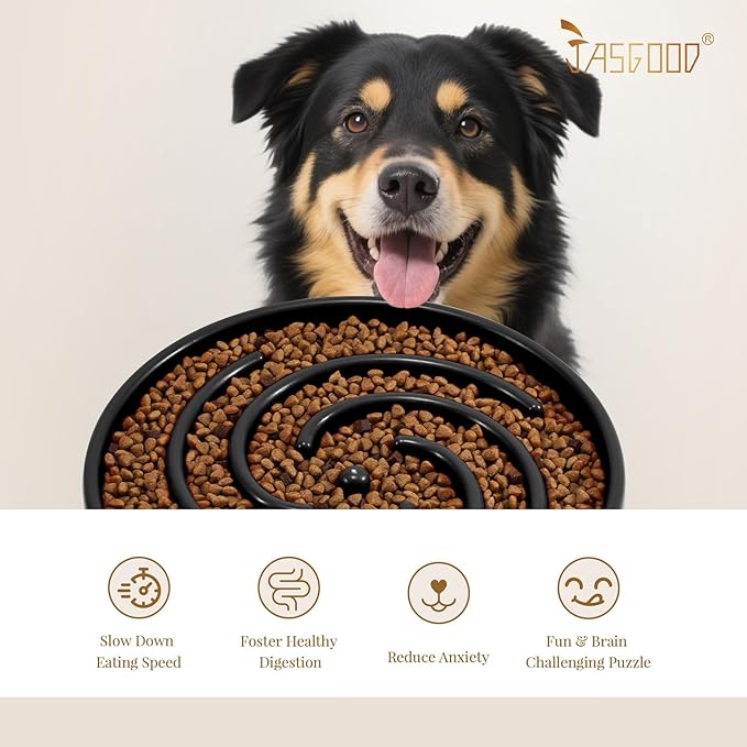 JASGOOD Slow Feeder Dogs Bowl for Large Medium Dogs,Anti-Gulping Pet Slower Food Feeding Bowls Stop Bloat,Preventing Choking
