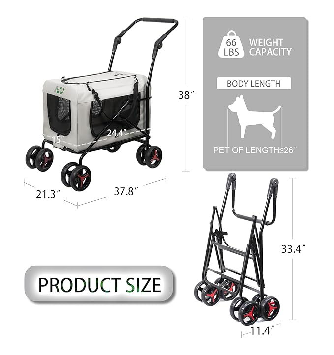 Pet Stroller with Detachable Wheels, Cat Carrier Dog Carrier, Adjustable Mesh Windows, Portable Pet Travel Bag, Travel Foldable Pet Carrier for Small Cat and Dog (Beige)