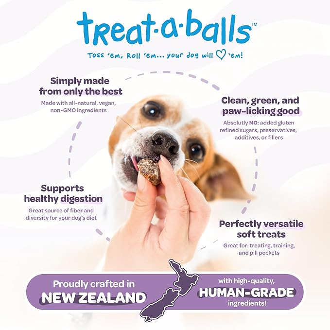 Peanut Butter, Banana, & Blueberry Dog Treats - All- Natural Treat Ball for Dogs - Grain Free, Gluten Free, Non-GMO, Clean & Nutritious, Plant Based Vegan Ingredients - 18pk