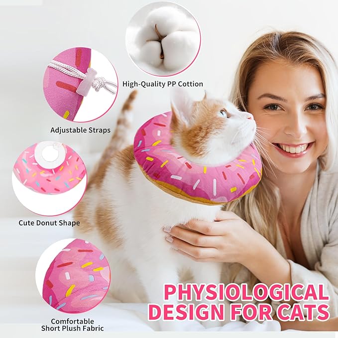Generic Soft Cat Cone Collar Adjustable Recovery E-Collar for Wound Healing After Surgery Breakaway Elizabethan Collar with Fastening Strap for Cats and Kittens（S M L）