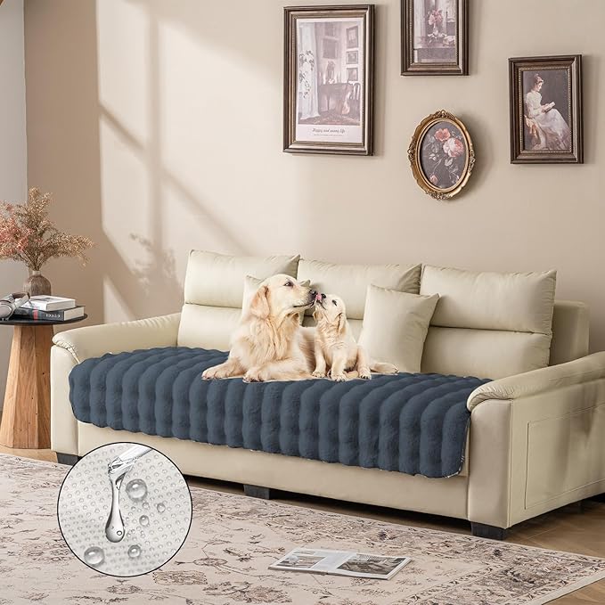 Dogs/Cats Bed Mats, Dog Pad Washable Removable Couch Cover with Anti-Slip Back, Plush Long Fur Mat, Perfect for Small, Medium and Large Dogs.(Noble Gray-Bubble, 30"x90")