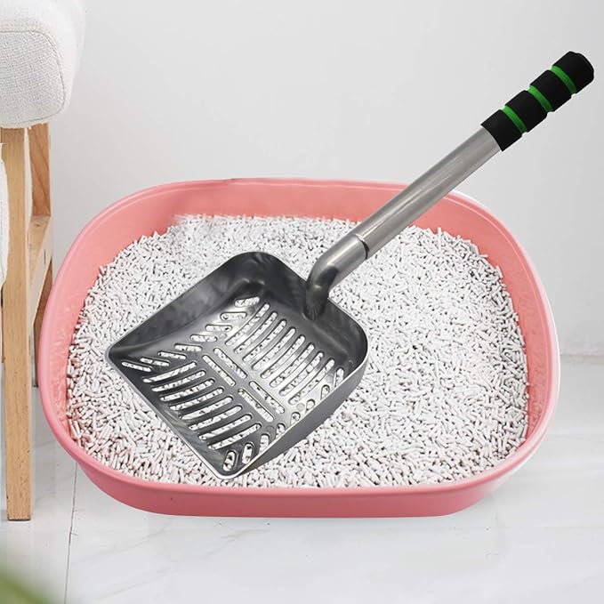 Cat Litter Scooper Metal Cat Litter Scoop Long Handle Cat Scoop Aluminum Litter Box Scooper Kitty Litter Scoop Non-Stick Stronger Large Cat Litter Sifter Scoop Manages Big Clumps of Multi-cat Families