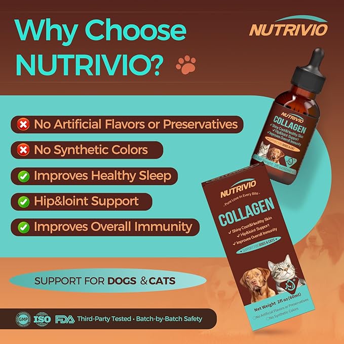 Liquid Collagen for Dogs and Cats-Hip and Joint Support, Itch Relief, Skin and Coat Supplement- Liquid Collagen with Multi-Vitamin for Dog, Immunity Boost- Bacon Flavor,60ml