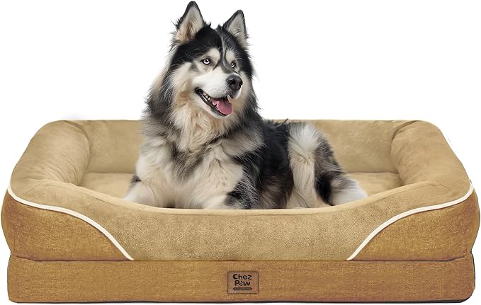 Washable Orthopedic Large Dog Bed -XL Large Dog Bed with Removable & Waterproof Cover Pet Beds with Foam Support for Big Size Dogs with Bolster