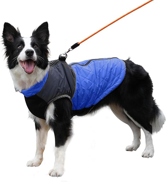 Warm Fleece Dog Coats for Large Dogs,D-Rings Waterproof Puppy Jacket for Cold Winter,Blue XXL