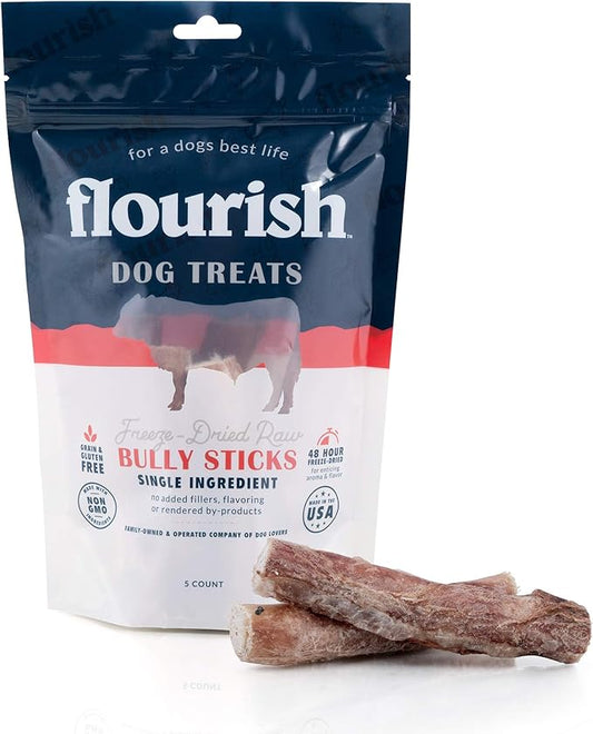 Freeze-Dried Raw Pet Treats for Dogs, Bully Sticks (5 Count)