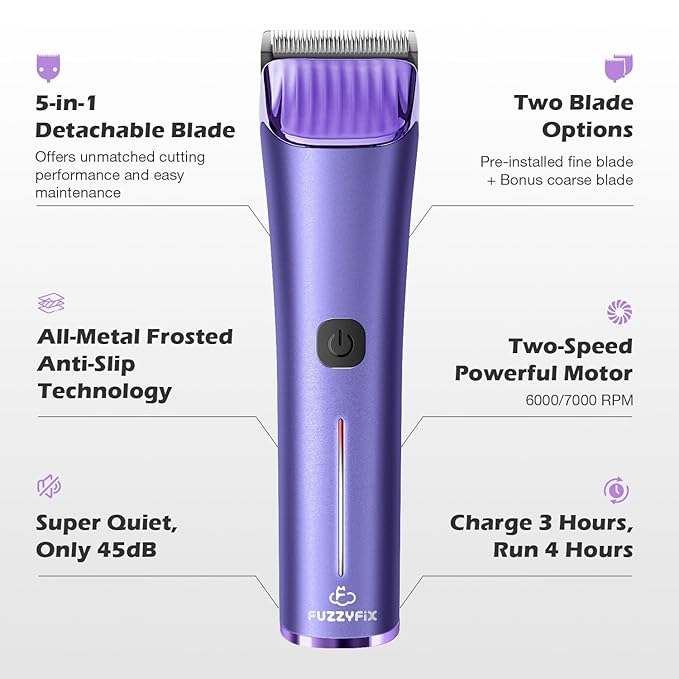Professional Dog Grooming Clipper with Replacement Blade, 5-in-1 Adjustable Blade Cordless Pet Grooming Kit 2 Speed Rechargeable Trimmer Hair Shaver with Detachable Metal Combs Nova for Animal Horse