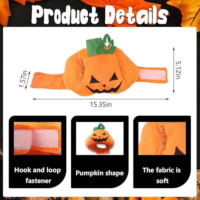ABTOLS Halloween Dog Cat Pumpkin Shape Hat, Adjustable Soft Small Pet Orange Pumpkin Cap Headwear for Puppy Dogs Kittens Halloween Festival Cosplay Costume Accessory Headgear