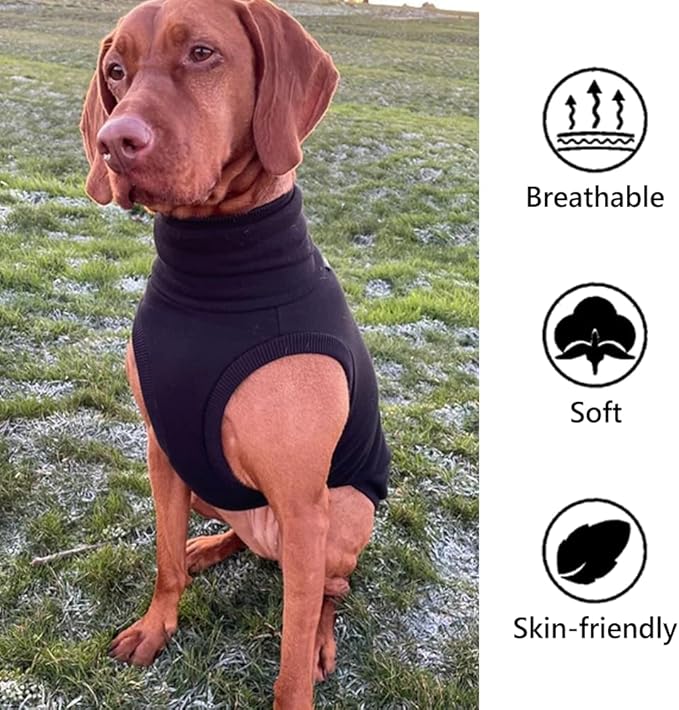 Sweatshirt for Vizsla/Weimaraner/Poodle/Dalmatian/German Dog, Reflective Sleeveless Warm Cotton Clothes for Big Dogs (Black, XXX-Large(Chest 31''. back26''))