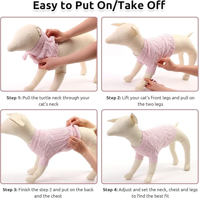 ASENKU Cat Sweater Soft Warm Puppy Clothes Knitwear for Kittens & Small Dogs, Thick Knitted Sweater for Sphynx Hairless Cats Teacup Chihuahua and Extra Small Dogs (Pink, XL)