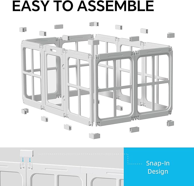 Acrylic Dog Playpen Indoor, 24" H Plastic Pet Playpen with Door, Clear Pet Play Pen for Puppy Cat Rabbit Ferret, Easy Assemble Dog Pen, Preferable for Small Cage, White 10 PCS