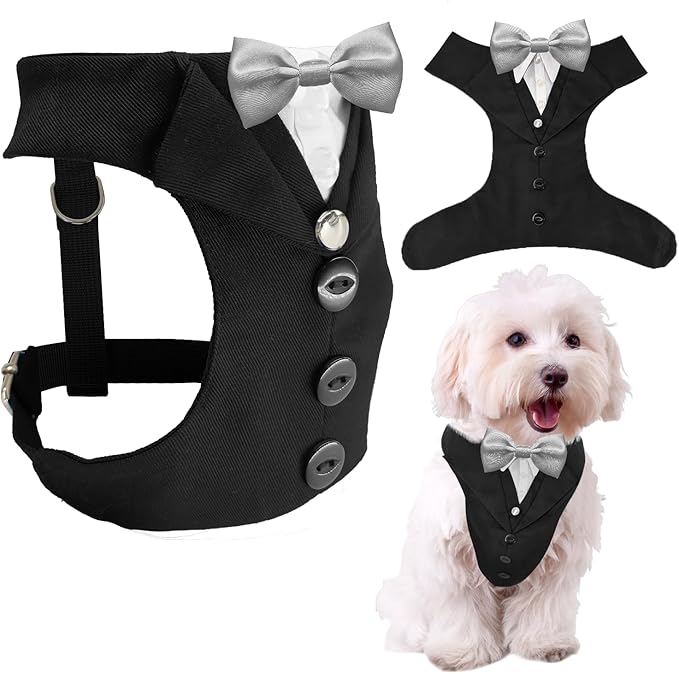 AVERYDAY Dog Tuxedo for Wedding Outfit, Dog Suit and Tie Costumes for Birthday, Halloween, Cosplay, Christmas Party, Pet Formal Wear with Bowtie, Tux for Small Dogs, Chihuahua, Bichon, Maltese, Cats