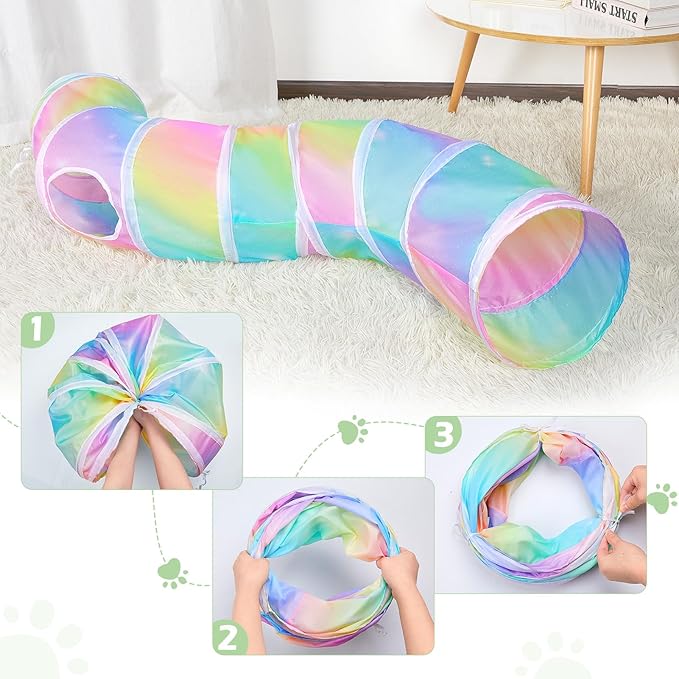 Glittme Cat Tunnel, Cat Tunnels for Indoor Cats, S-Shape Cats Cave with Cat Toys, Foldable Cat Tubes and Tunnels for Cats, Rabbit, Puppy, Guinea Pig