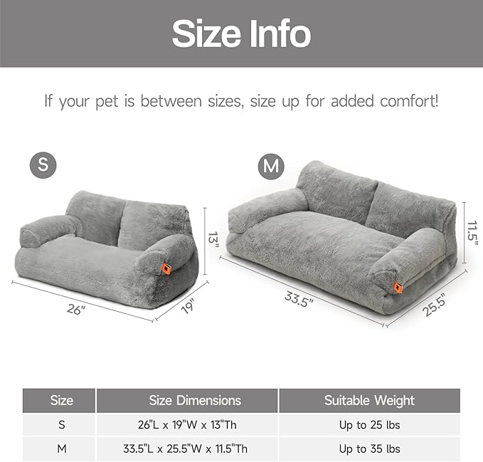 MEWOOFUN Cat Bed for Indoor Cats, Washable Dog Beds for Small Medium Dogs & Cats, Fluffy Cat Couch with Non-Slip Bottom (Grey, 33.5" L x 25.6" W x 11.5" Th)