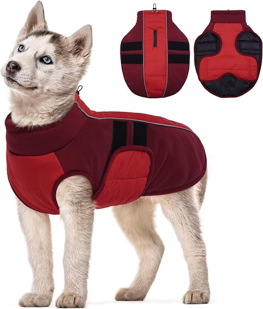 Kuoser Dog Jacket, Winter Dog Coats for Medium Dogs, Reflective Doggie Cold Weather Coats Pet Clothes, Puppy Snow Jacket for Frech Bulldog, Boston Terrier, Red M