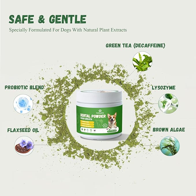 Dog Teeth Cleaning Powder, Dog Dental Powder for Teeth Cleaning and Dog Breath Fresh for Dogs with Probiotic & Tartar Remover, Plaque Off Dog Tooth Cleaning (80g)