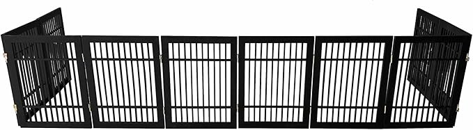 Pet Dog Gate Strong and Durable Freestanding Folding Acacia Hardwood Portable Wooden Fence Indoors or Outdoors by Urnporium (Black Pet Gate, 10 Panel 24" Tall)