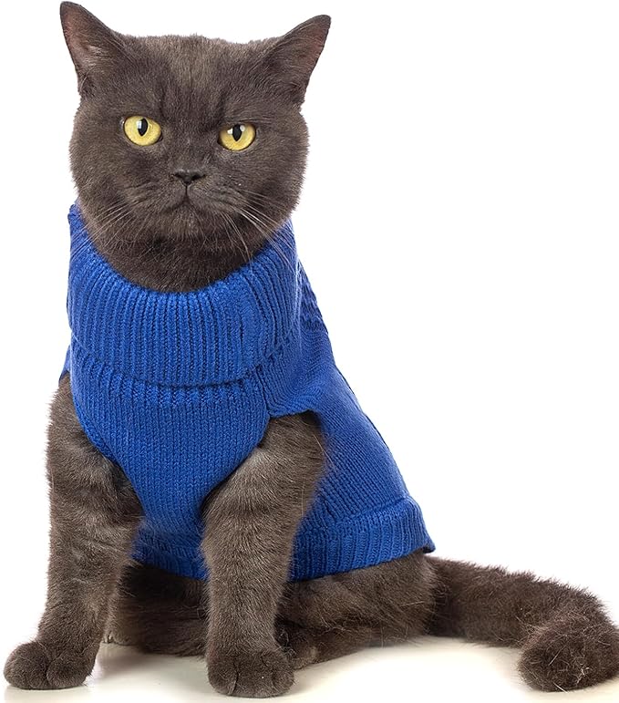Stretchy Cat Sweater - 17 Colors & 6 Sizes | Snug Winter-Ready Knit for Boy/Girl Cats & Kittens(Dark Blue, Small)