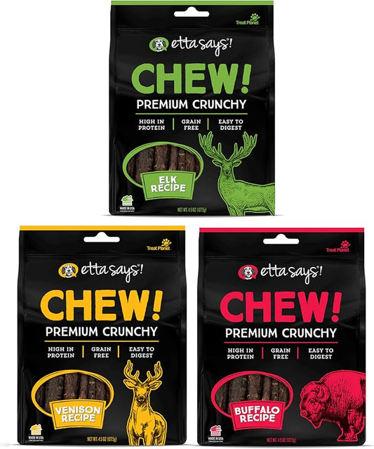 etta says! Premium Crunchy Dog Chews Variety Pack - All Natural - Made in The USA (4.5 Oz Pack of 3)