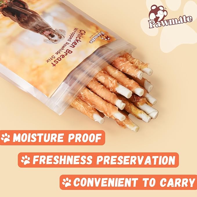 Dog Treats Chicken Wrapped Rawhide Sticks w/Taurine, Long Lasting Dog Chews Trainning Snacks High Protein, Natural Chicken Treats for Small Medium Large Dogs 20-21 Counts, 10.6 oz