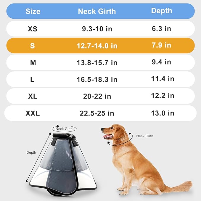 Soft Dog Cone for Dogs After Surgery, Breathable Pet Recovery Collar for Large Medium Dogs, Adjustable Dog Cone Collar, Elizabethan Collar (S, Black)
