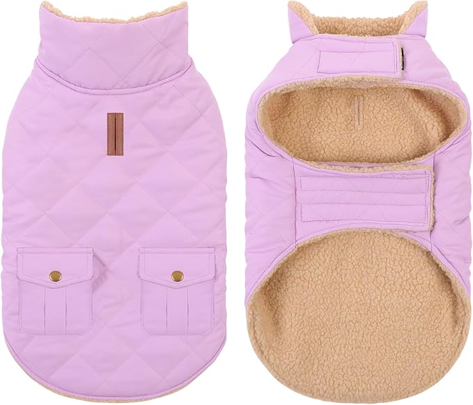 Winter Coat for Small Dogs, Puppy Plaid Jacket, Dog Jacket for Cold Weather, Windproof Warm Garments, Pets Thickened Outfits Indoor Outdoor, Lilac S