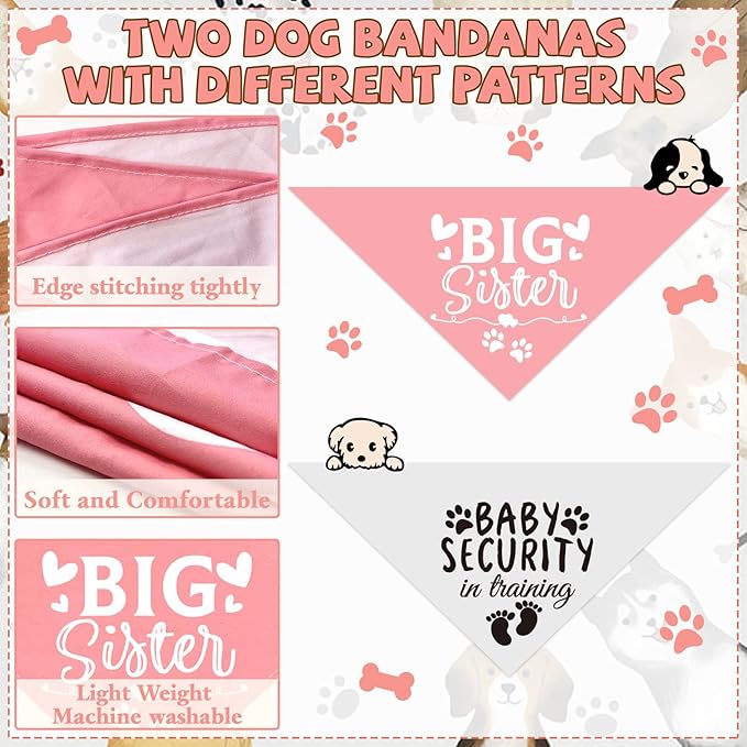 Dog Bandana Pregnancy Announcement Big Sister Doggy Bandana Baby Security in Training Printed Dog Bandanas Baby Announcement Puppy Scarf Pregnancy Pet Bandana for Dogs Pet Scarfs Accessories