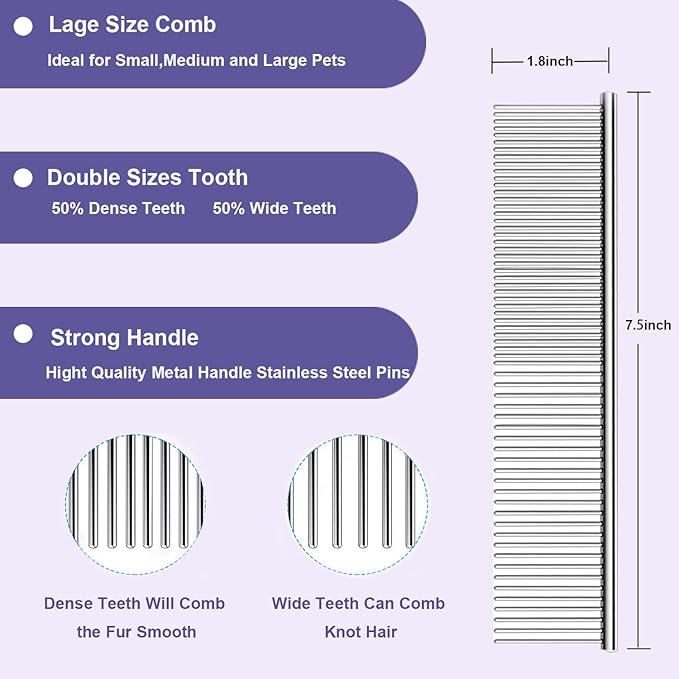 Slicker Ergonomic Wooden-Handle Long-Pin Brush for Poodles, Goldendoodles & Other Long-Haired Dogs (purple)