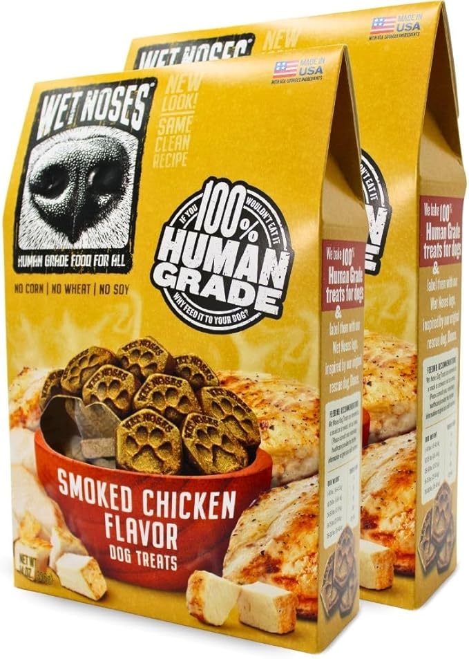 Organic Crunchy Dog Treats – for All Pet Sizes, Breeds – All-Natural Puppy Treat, Senior Dog Snack – 100% Human-Grade – Delicious Chews for Dogs - Meaty Smoked Chicken, 14 Oz (2 Pack)