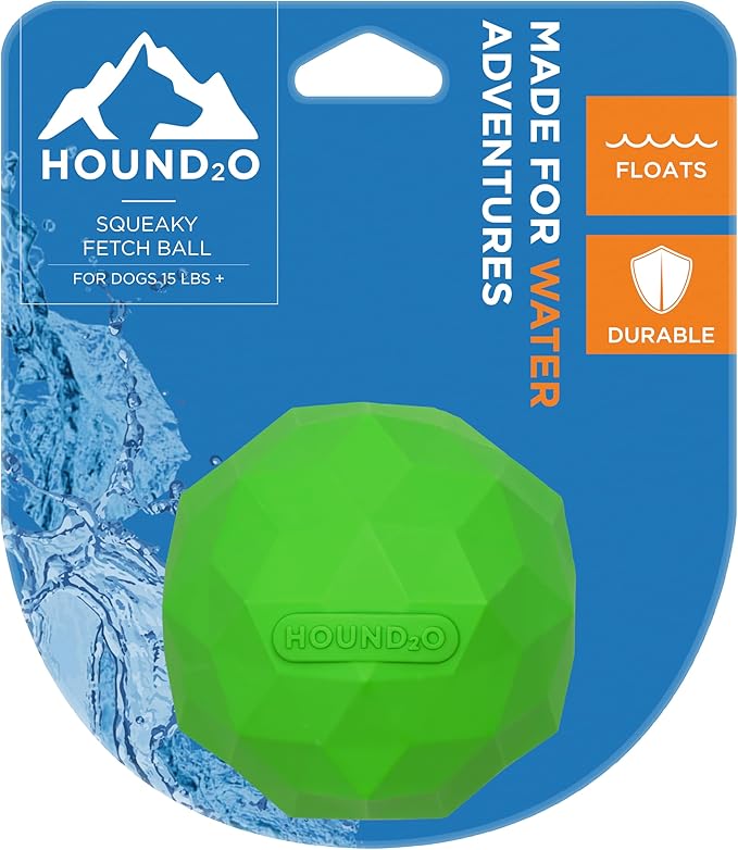 Hound2O Dog Toys | Squeaky Fetch Ball for Dogs | Green Floating Outdoor Toy - Easy to Clean and Made from Non Toxic Materials