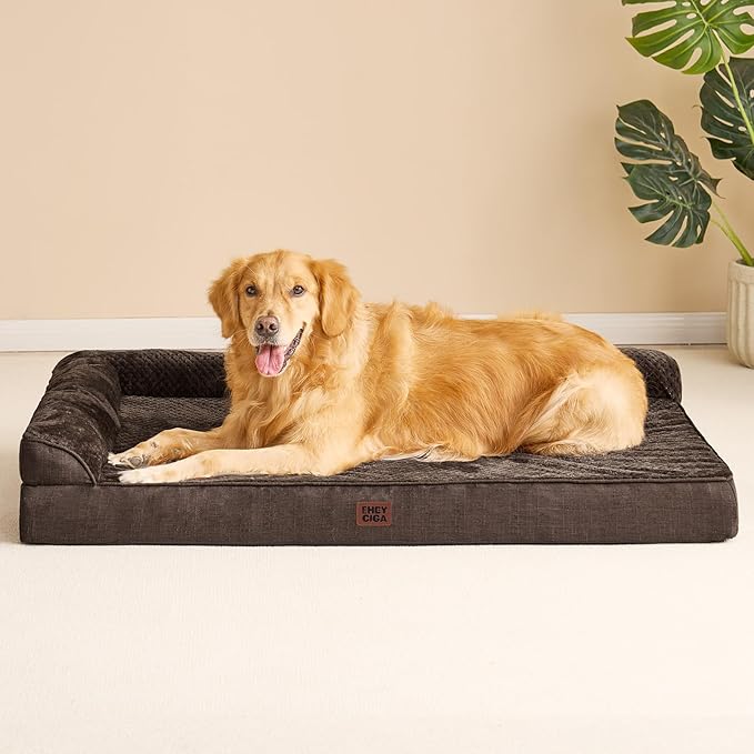 EHEYCIGA Memory Foam Dog Bed XXL, Giant Dog Bed Orthopedic with Washable Removable Cover, Waterproof Pet Bed Couch for Jumbo Dogs, 48x36x7 Inches, Brown