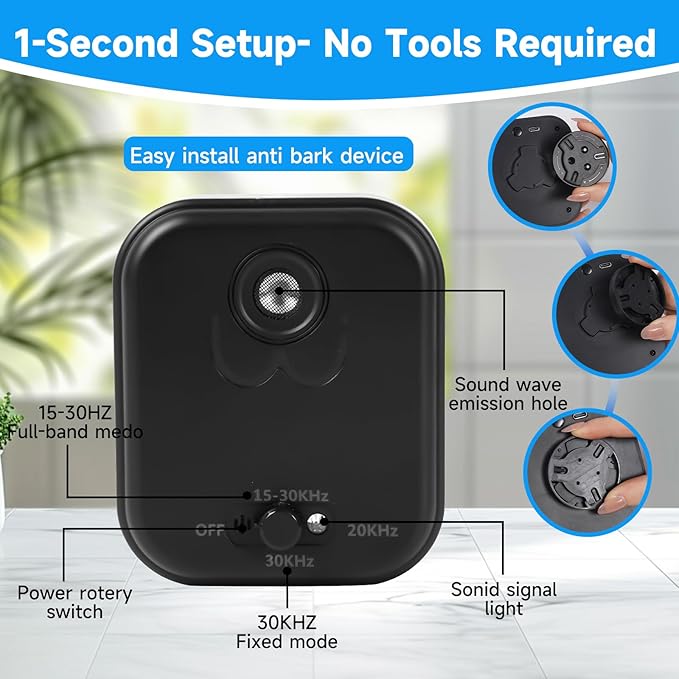GDJBA Ultrasonic Dog Bark Deterrent Device - 2025 Upgrade Anti Barking Device for Dogs Outdoor with 15-Day Battery, Stop Neighbors Dog Barking & Smart Bark Control