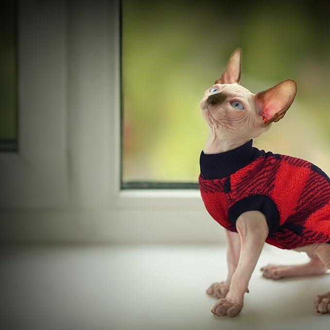 PUMYPOREITY Cozy Fleece Cat Sweater - Stretchy & Warm Knitted Cat Shirt, Super Soft Kitten Sweater, Machine Washable Pet Clothing for Comfort & Style, Red, XS