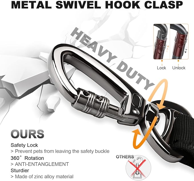 Tactical Dog Collar and Bungee Leash,Military Dog Collar & Leash Set with USA American Flag Adjustable K9 Collar with Heavy Duty Metal Buckle & Handle,with Patches and Airtags Case (M, Black)