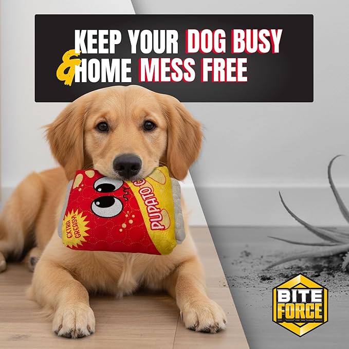 Bite Force Dog Toy - Wagging Wafers Squeaky Treat Dog Toy Kevlar-Reinforced for Aggressive Chewers- red and Yellow.