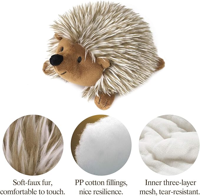 Pawaboo Plush Dog Toy, Non-Toxic Super Soft Faux-Fur Hedgehog Dog Toy Squeak Aninal Toy Stuffed Biting Training Playing Toys for Dog Puppy, Brown