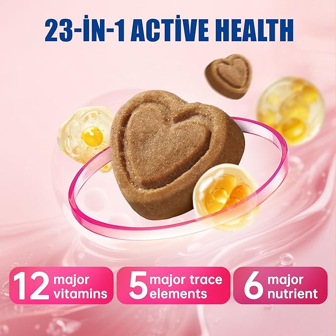 Just Try 23 in 1 Cat Vitamins Bites - Cat Treats for Immune, Skin & Coat & Heart Health - Multivitamin, Taurine, Omega 3, Biotin, Lysine for Cats - Daily Supplements for Indoor Cats (300 Bites)