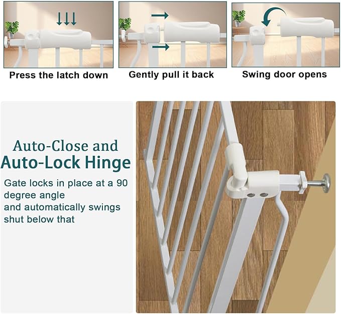 Narrow Baby Gate for Narrow Doorways Small White Tension Indoor Safety Gates Auto Close Walk Through Metal Dog Gate for The House Doorways Stairs (29.13"-33.86"/74-86CM, White)