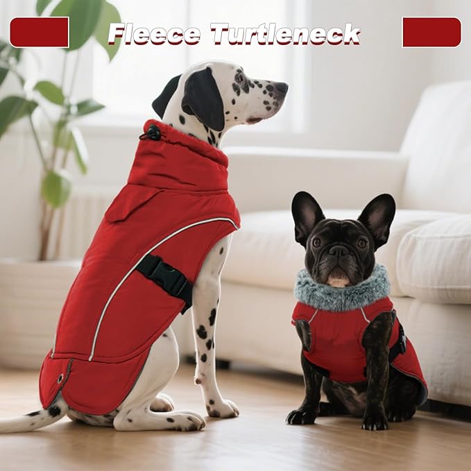 DENTRUN Large Dog Winter Coat - Windproof Reflective Warm Coat, Adjustable Neck & Snap Closure, Water Repellent Thick Fleece Vest, Fleece Lined for for Golden Retriever, Red, XL
