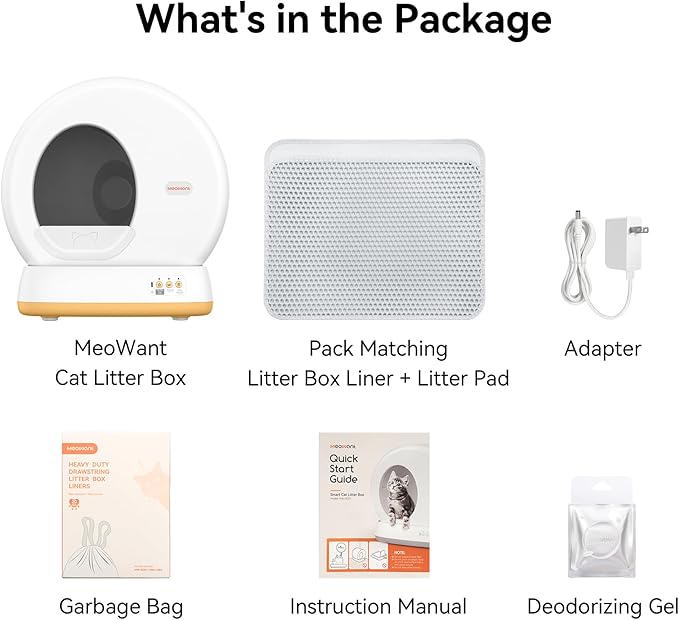 MeoWant Automatic Cat Litter Box，Anti Pinch Self Cleaning Litter Box for Multiple Cats, App Control/Odor Free/Extra LargAutomatic Cat Litter Box Includes Trash Bags, Yellow