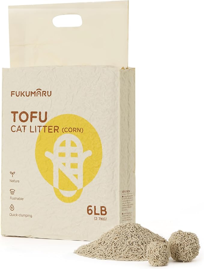 FUKUMARU Corn Cat Litter, 5.5 LBS Flushable Cat Litter Clumping, Dust Free Corn Cats Litter, Natural Unscented, Low Tracking Kitty Litter Pellets, 24/7 Odor Control