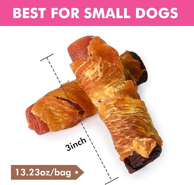 Dog Treats, Triple Flavor Chicken Duck Beef Meat Rolls, Rawhide Free Dog Snacks, Soft Treats for Small Dogs, 13.23 oz