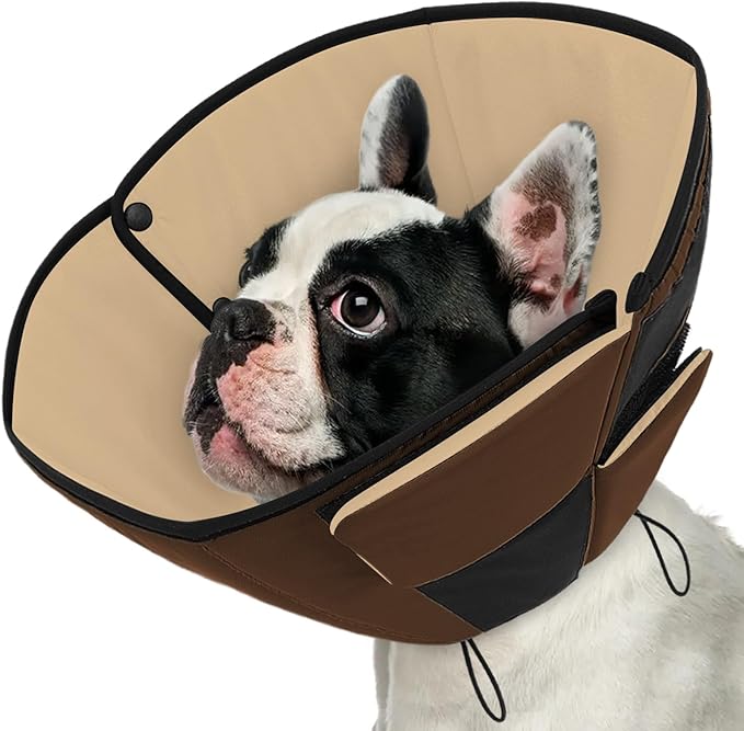 Queenmore Dog Cones for Small Dogs, Soft Cone for Dogs After Surgery, Adjustable Comfy Cone for Dogs & Cats, Comfortable Pet Cone After Surgery for Wound Healing, Brown S
