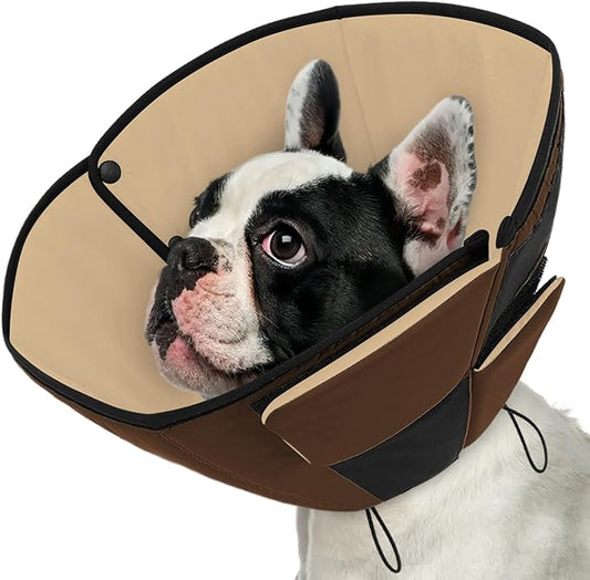 Queenmore Dog Cones for Small Dogs, Soft Cone for Dogs After Surgery, Adjustable Comfy Cone for Dogs & Cats, Comfortable Pet Cone After Surgery for Wound Healing, Brown S